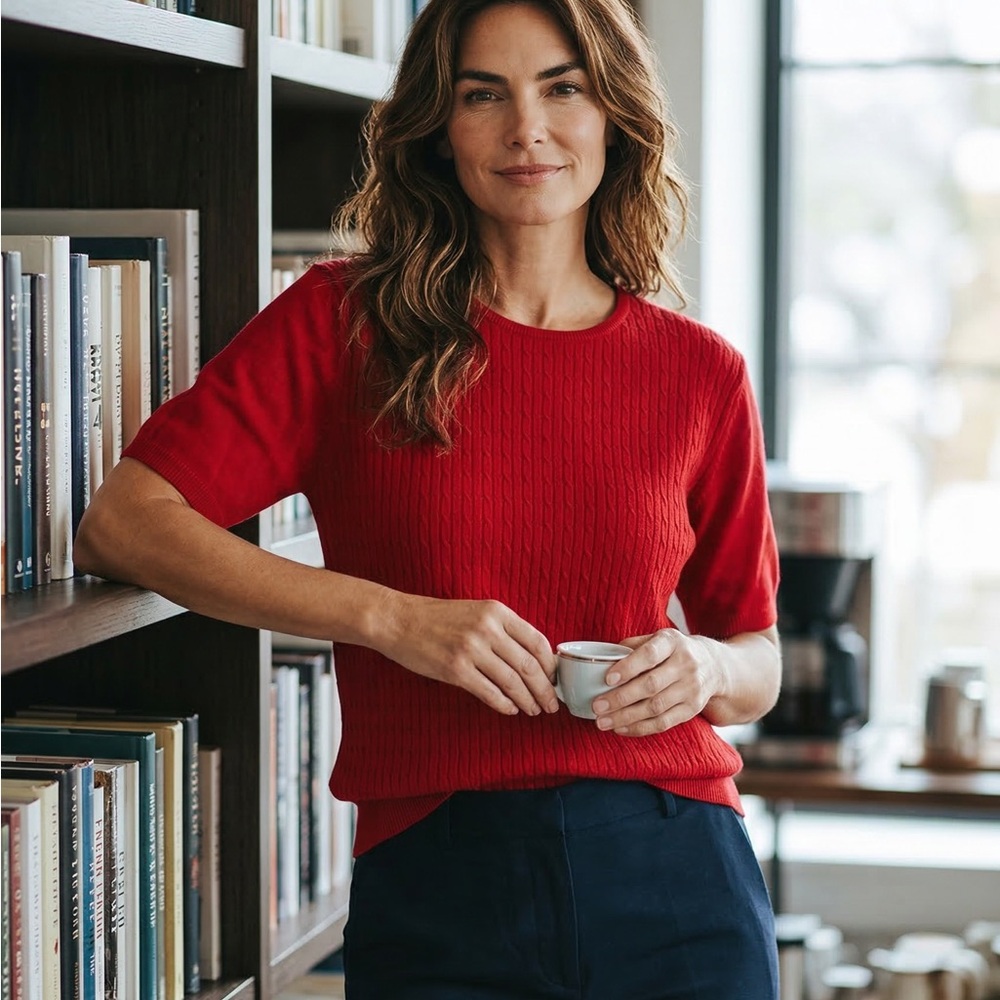 Women’s Bentley Short-Sleeve Cable Knit Tee in Red